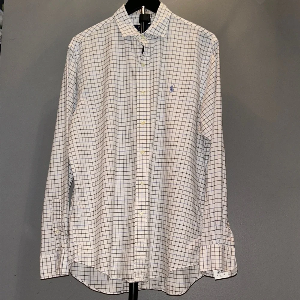 Polo by Ralph Lauren Men’s Large White Shirt Blue Windowpane Old Money Fashion